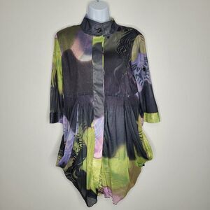 Lindi green black purple semi sheer artsy unique abstract avant garde top size S
